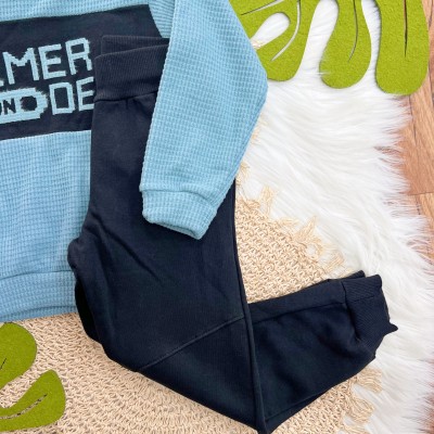 Conj. Casaco Game Mode On e Calça de Moletom - Azul Jeans e Preto